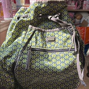 Green Patterned Tennis Racket Drawstring Backpack